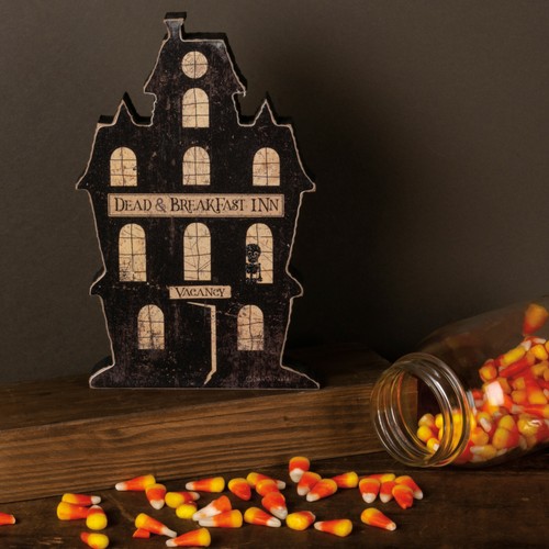 Dead & Breakfast Inn Spooky Halloween House grossa mensola rustica primitiva - Foto 6 di 6
