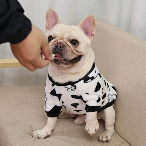Dog Cute Print Flannel Hoodie Coats Winter Pet Clothes French Bulldog Sweatshirt - Picture 9 of 19