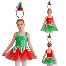 Kids Girls Costume Pretty Outfit Sleeveless Dress Mesh Sheer Dancewear Party