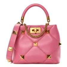 Valentino Garavani Nappa Small Roman Stud The Handle Bag Flamingo Pink