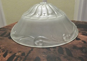 Vtg Art Deco 3 Chain Hanging Glass Ceiling Shade Frosted Scroll