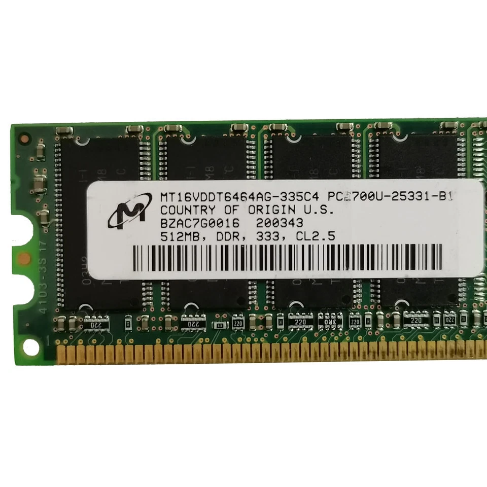 Micron DDR 512 MB MT16VDDT6464AG PC2700U-25331-B1 333 MHz Desktop Memory RAM - Image 3 of 4