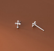 Silver Tiny Faith Cross Stud Earrings