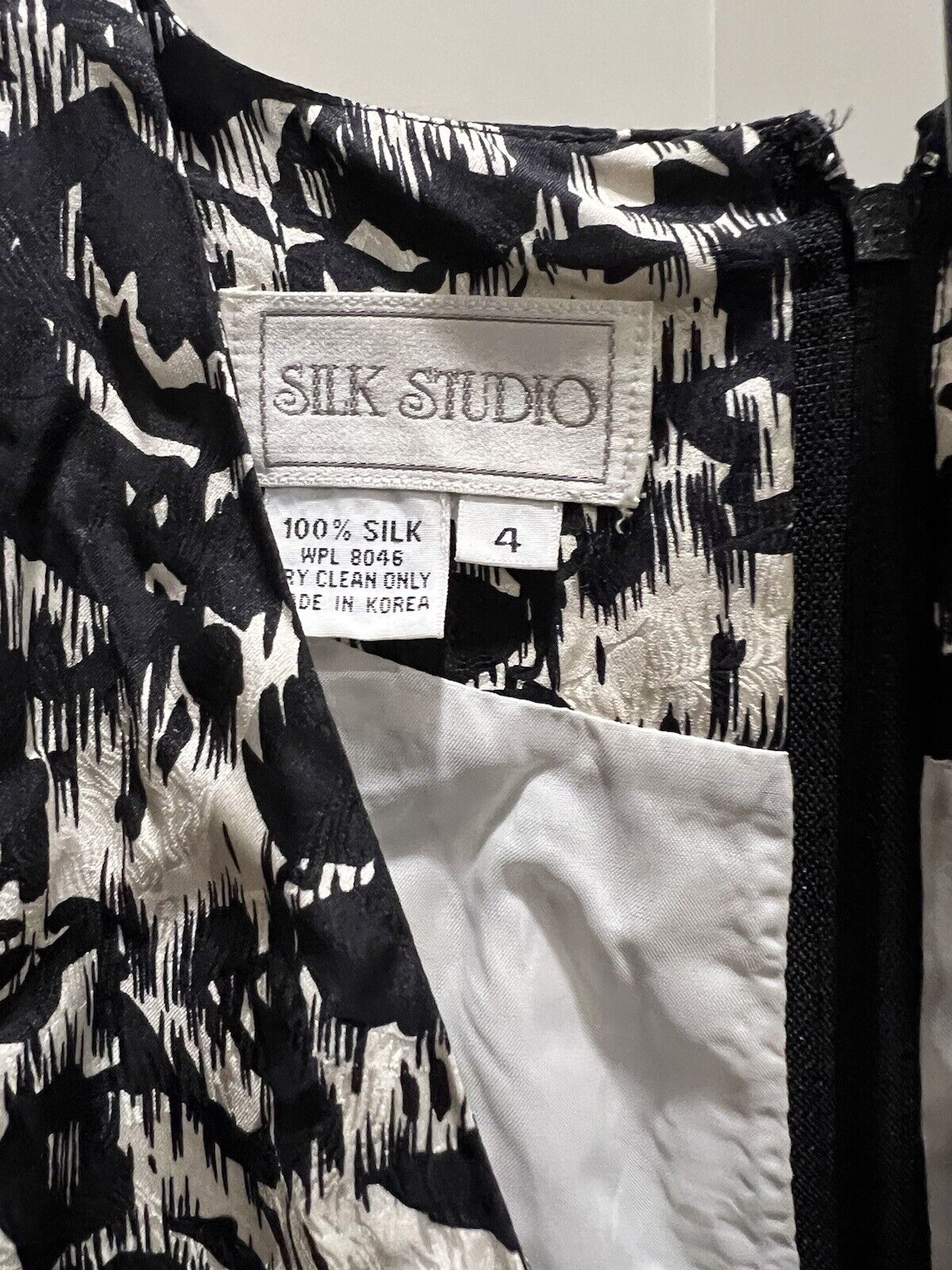 Vtg Silk Studio Dress 4 Black White Silk Midi Dre… - image 4