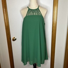 Lulus Halter Sleeveless Dress Women Large Green Knee Length Lined Casual Formal