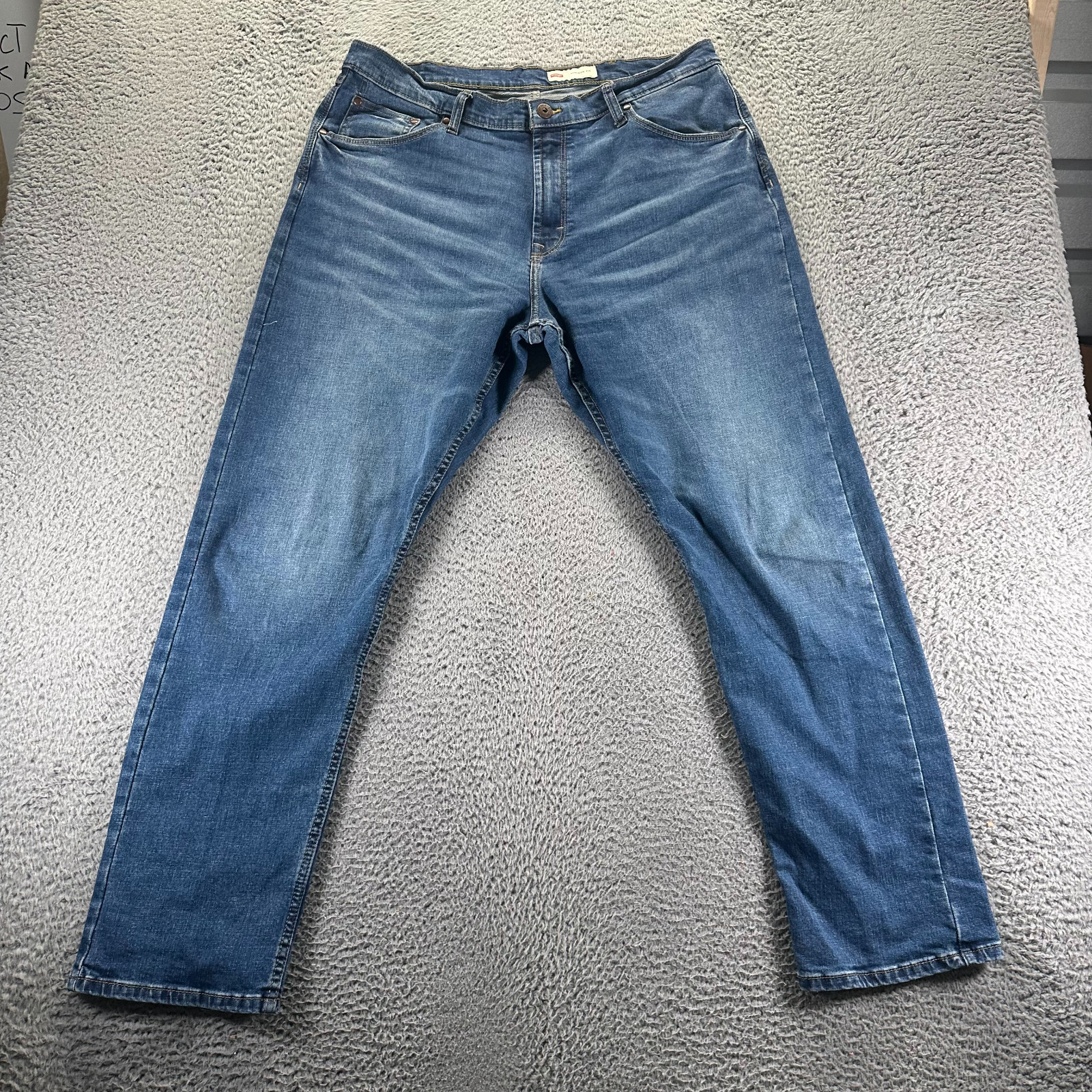 's 36x32 Blue Cotton Denim Straight Athletic Fit Faded Stret