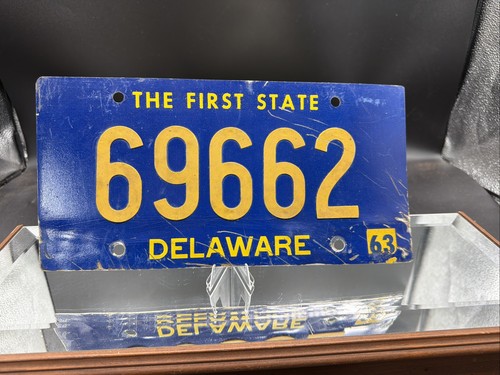 Vintage DELAWARE License Plate CAR TAG 69662 March 1963 "Riveted Numbers"