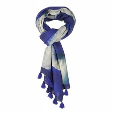 DESIGUAL Foulard Donna OS Blu Cotone Stampa Artistica Con Frange