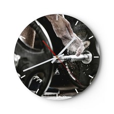 Modern Wanduhr 30x30cm Rund Analog Glasuhr Sport athlet anheben fitness Art Glas