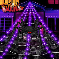 Halloween Decorations Outdoor, 200 LED Halloween Giant Spider Web Lights, 16.4Ft