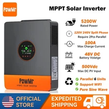 5200W 48V Solar Hybrid Inverter 120/240V Split Phase 100A MPPT Charge Controller