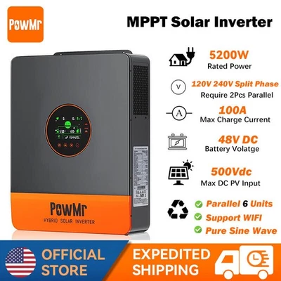 POWMR 5200W 48V Solar Hybrid Inverter 120/240V Split Phase 100A MPPT Charge Controller