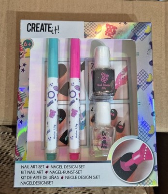 Create It! Nageldesign Marker Set. Nail Art Set mit Lack & Stiften | Schwarz - NEU!