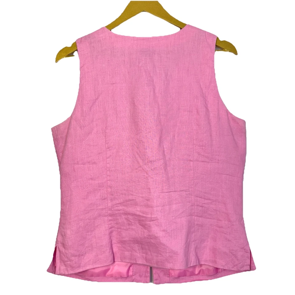 Vintage Pink Sleeveless Knot Button Down 100% Linen Blouse Size L Coquette Y2K - Image 4 of 4
