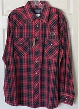 Wrangler Mens Western Pearl Snap Shirt L/S Red Plaid Size XL NWT