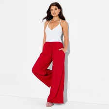 Women Low-Rise Baggy Leg Linen Pull-On Pants - Wild Fable Red S
