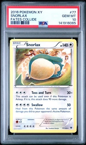 2016 POKEMON XY FATES COLLIDE #77 SNORLAX PSA 10