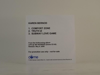 KAREN BERNOD COMFORT ZONE (E30) 3 Track Promo CD Single including White Sleeve D
