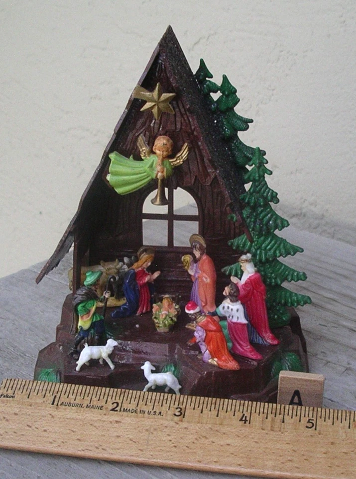 6" Vintage Xmas Nativity Set Mini Plastic Glitter Creche Scene Hong Kong Manger - Image 3 of 4
