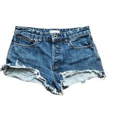 Free People High Rise Button Fly Distressed Cut Off Blue Jean Shorts Size 28