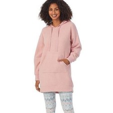 Cuddl Duds Pink Cozy Fleece Long Sleeve Hooded Nightshirt Gown Size S New 