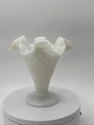 Vintage Fenton Hobnail Milk Glass Vase – Ruffled Rim  – 3¾" Tall