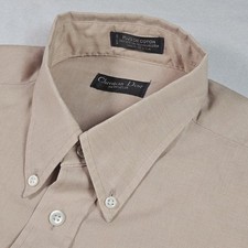 Vintage Christian Dior Monsieur Shirt Men's 15.5 32/33 Tan Button-Up USA Classic