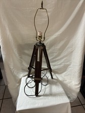 Adjustable Wood and Brass Brown Tripod Lamp 1...