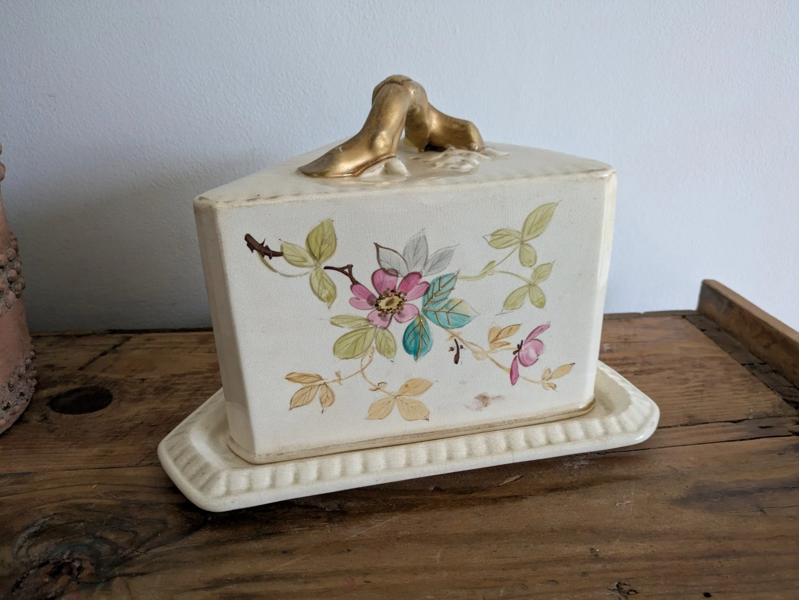 Large Antique Vintage Victorian Cheese Dish Butter Serving Cover Floral Vgc Rare