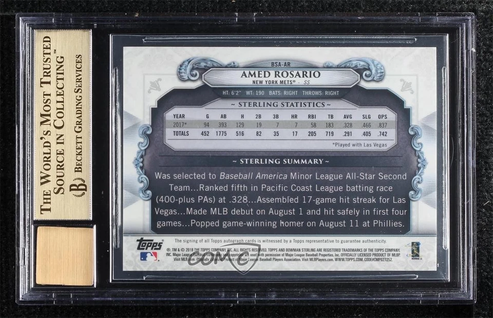 2018 Bowman Orange Refractor /25 Amed Rosario BGS 10 PRISTINE Rookie Auto RC - Image 2 of 2