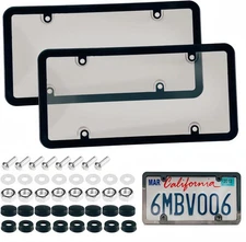 2 Pack Universal Car License Plate Cover & Frames Combo - Clear License Plate...