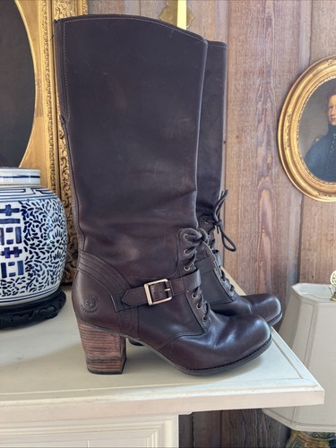 Womens Timberland Trenton Tall 8535R Tan Leather Zip Waterproof Walking Boots 11 - Picture 1 of 24