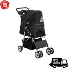 NEW Pet Stroller 4 Wheel Foldable Carrier Travel Cart for Cat Dog Black