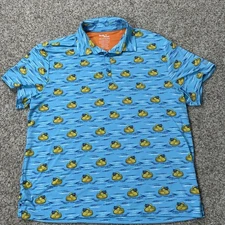 Birdie Bound Men's 2XL Shirt Blue Golf Polo Performance Stretch Rubber Duckies