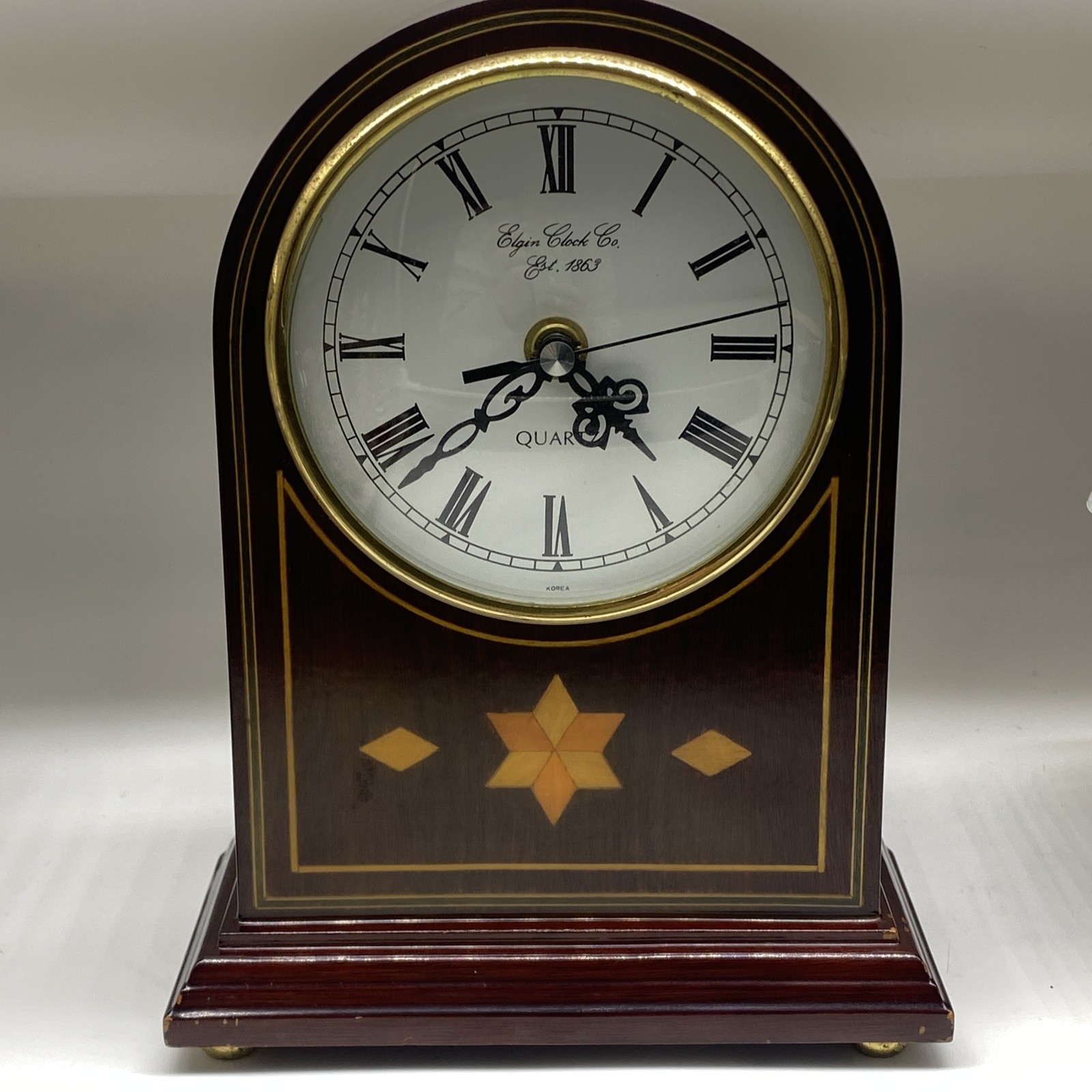 Elgin Wood Arch Clock Inlaid Design