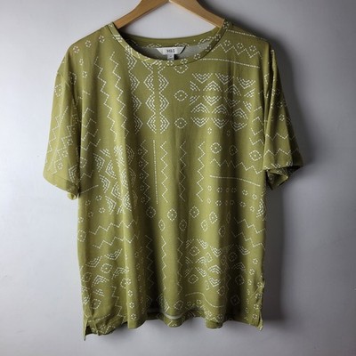 M&S Women 18 Green White Print Jersey Stretch T-shirt Top Casual Basic Relaxed