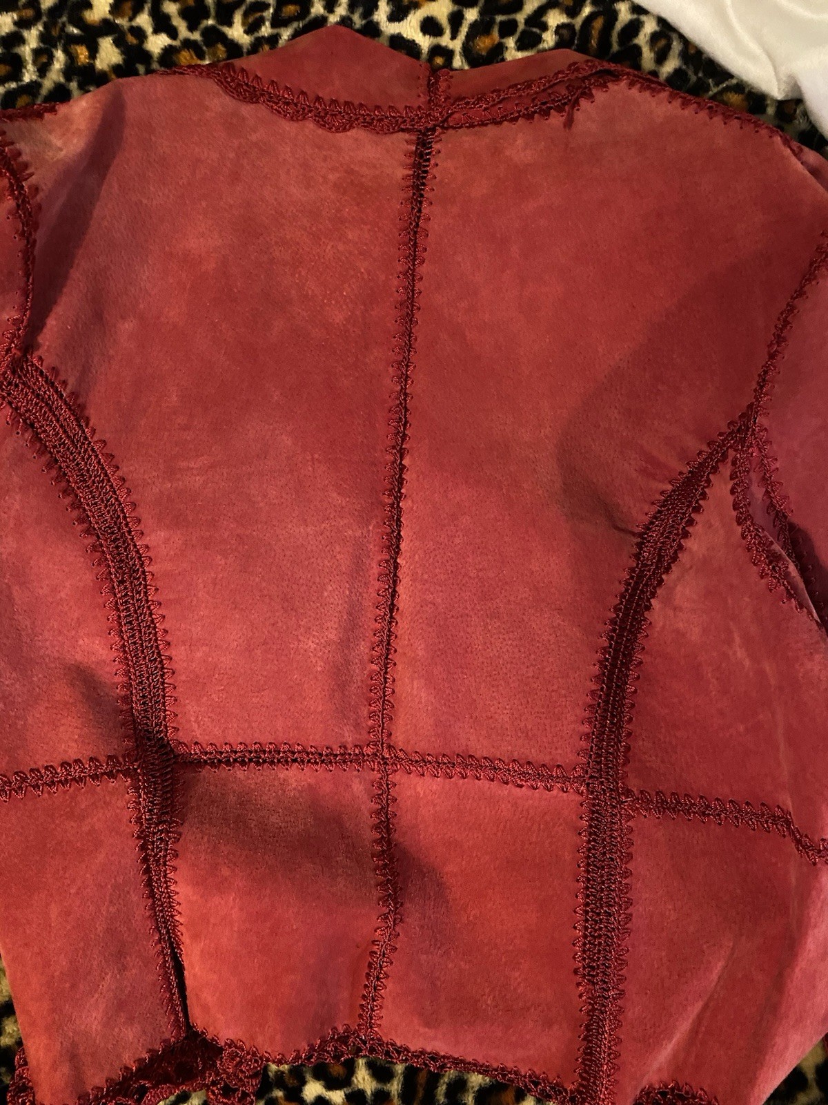 Vintage Red Patchwork Leather Suede Jacket with L… - image 4