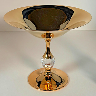 VINTAGE VALERIO ALBARELLO 24KT GOLD PLATED SWAROVSKI CRYSTAL PEDESTAL DISH