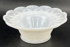 Vtg Translucent Milk Glass Candy Bowl White Hobnail and Scallop Edge 5.5"