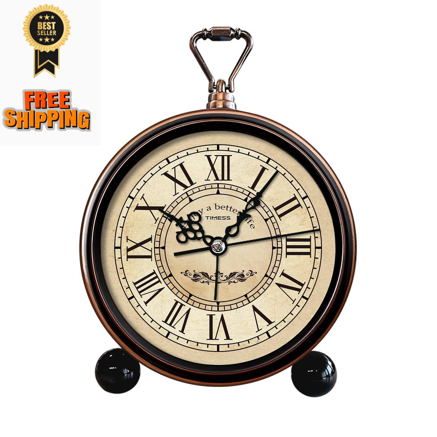 TIMESS Vintage Analog Alarm Clock, 4.3" Silent Non-Ticking S