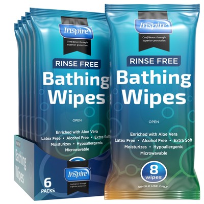 Inspire Rinse Free Body Wash Wipes | Bathing Wipes, Shower Wipes | Extra Larg...