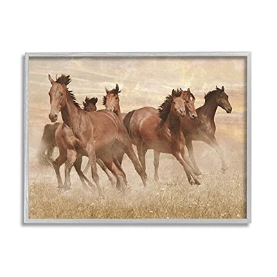 Wild Horse Stampede Monochromatic Brown Country Field, Designed by Marcus Gra...