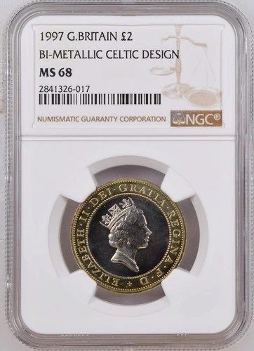 1997 Great Britain 2 Pounds NGC MS 68 Bi-Metallic £2 Coin Elizabeth II LOW POP