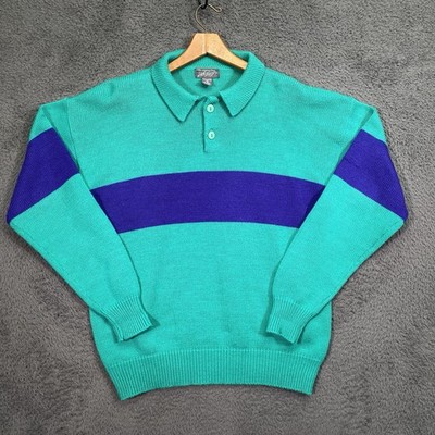 Vintage 90s Lord Taylor Sweater XL Oversized Colorblock Polo Collar