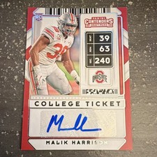 Panini 2020 Contenders Malik Harrison #189 College Ticket Auto Rookie Ohio State