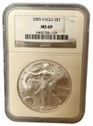 2005 American Silver Eagle $1 Dollar Coin One Troy Ounce 0.999 Fine NGC MS69