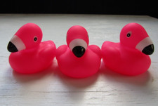 3 x Collectible Pink Flamingo Rubber Duck Toy Lot- Jeep Duck- Bath- w/ Squeaker