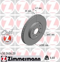 2X Zimmermann 430.2606.20 Bremsscheibe FüR Opel