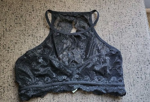 Anémona-Lote de 2 Bralette Cuello Alto Encaje Nude Negro Talla Pequeña Mediana - Imagen 4 de 7