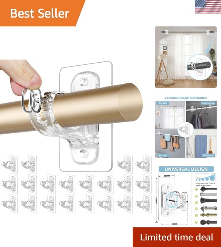 20 Pack No Drill Curtain Rod Holder, Adhesive No Drilling Curtain Rod Bracket...
